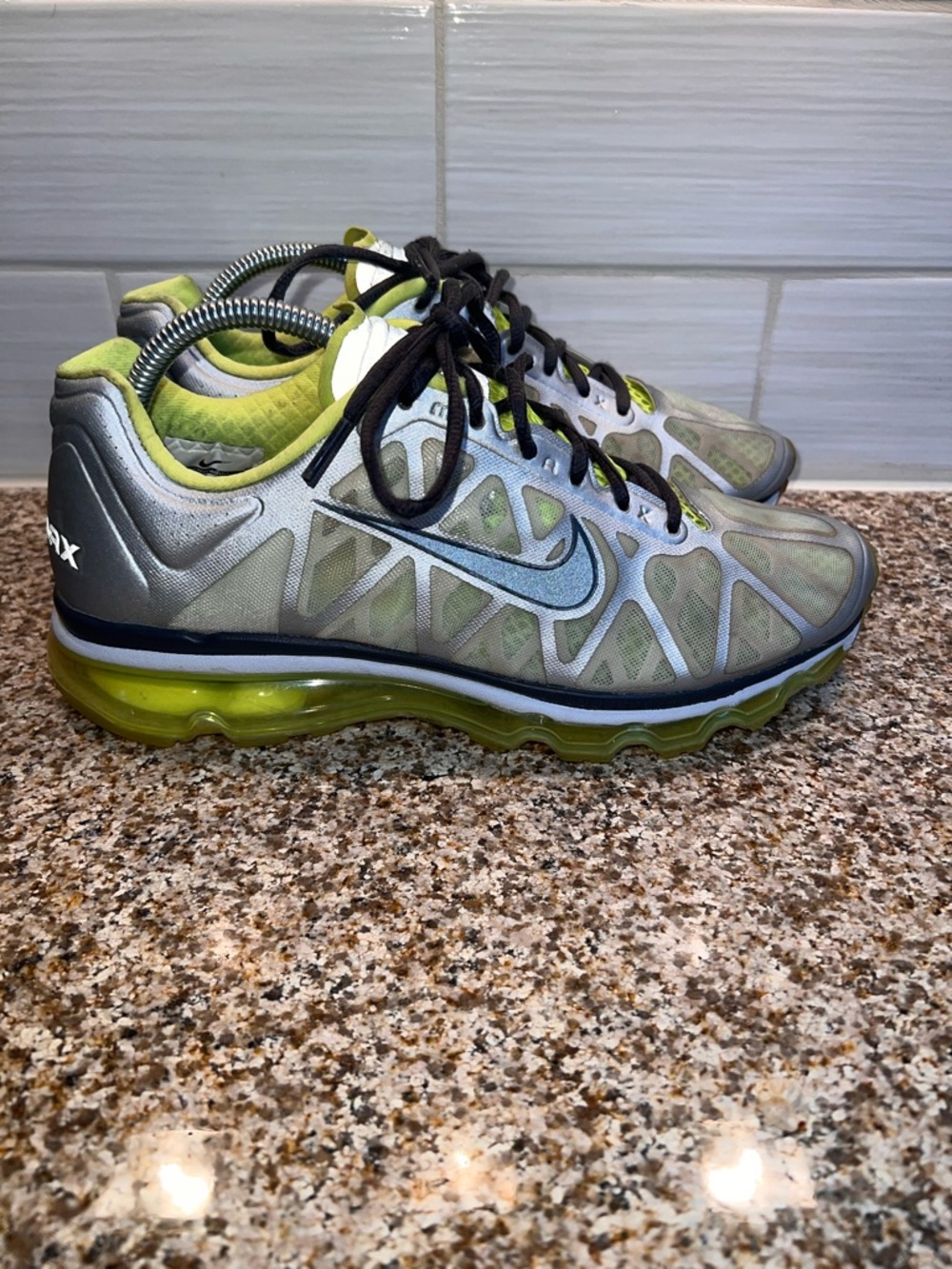 Nike Air Max Running Shoes - Silver & Neon Green